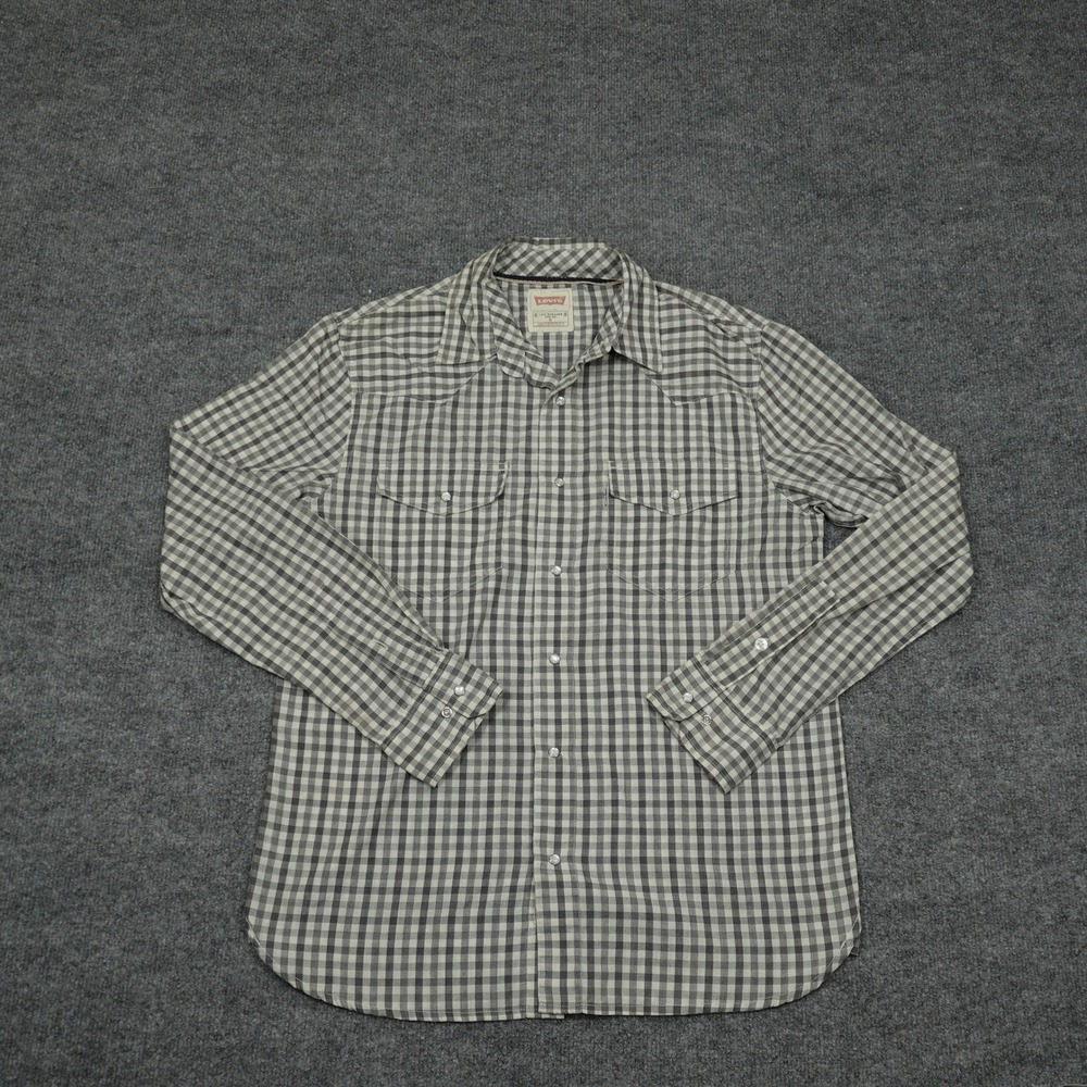 Levi's Shirt Men Small Grey Gingham Western Pearl Snap Modern 3LYLW209